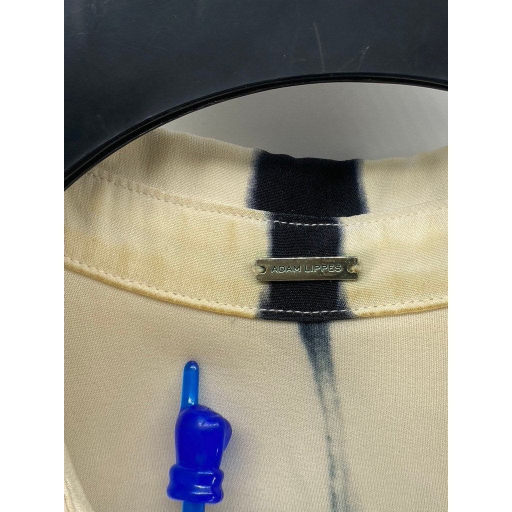 ADAM LIPPIES Women's Beige-Black Silk Printed Button-Up Tunic Top SZ 0