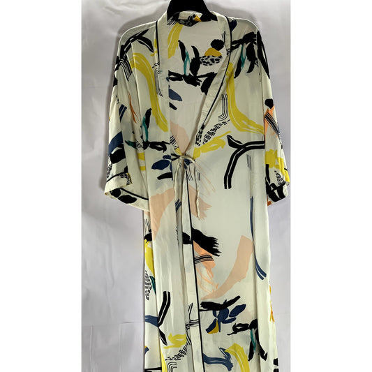 LOVE TO LOUNGE Women's White-Multi Abstract Print Long Sleeve Robe SZ 8/10