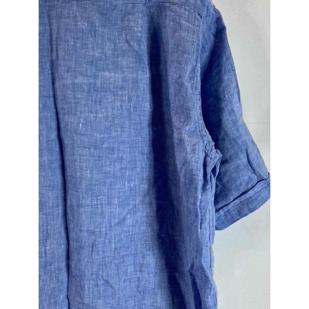 PAUL & SHARK YACHTING Men's Tall Blue Linen Button-Up Short Sleeve Shirt SZ 1XT