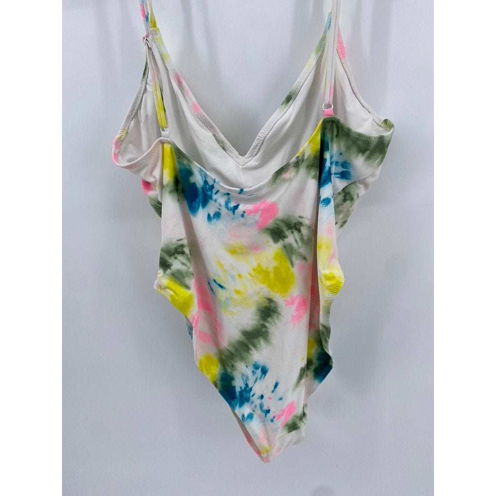 OLD NAVY Women's White-Multi Tie-Dye V-Neck One-Piece Swimsuit SZ XL