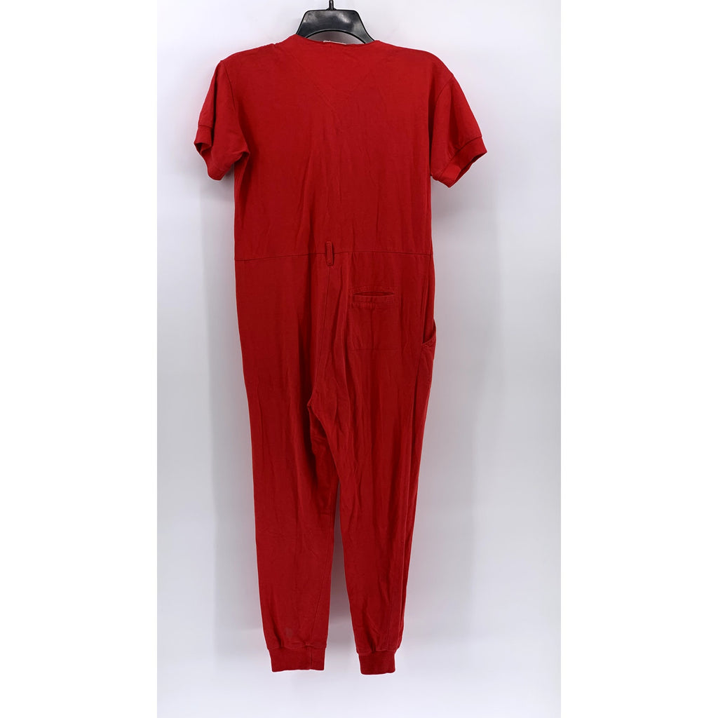 UNBRANDED Women's Red Button-Up V-Neck Short Sleeve Knit Jumpsuit SZ 12