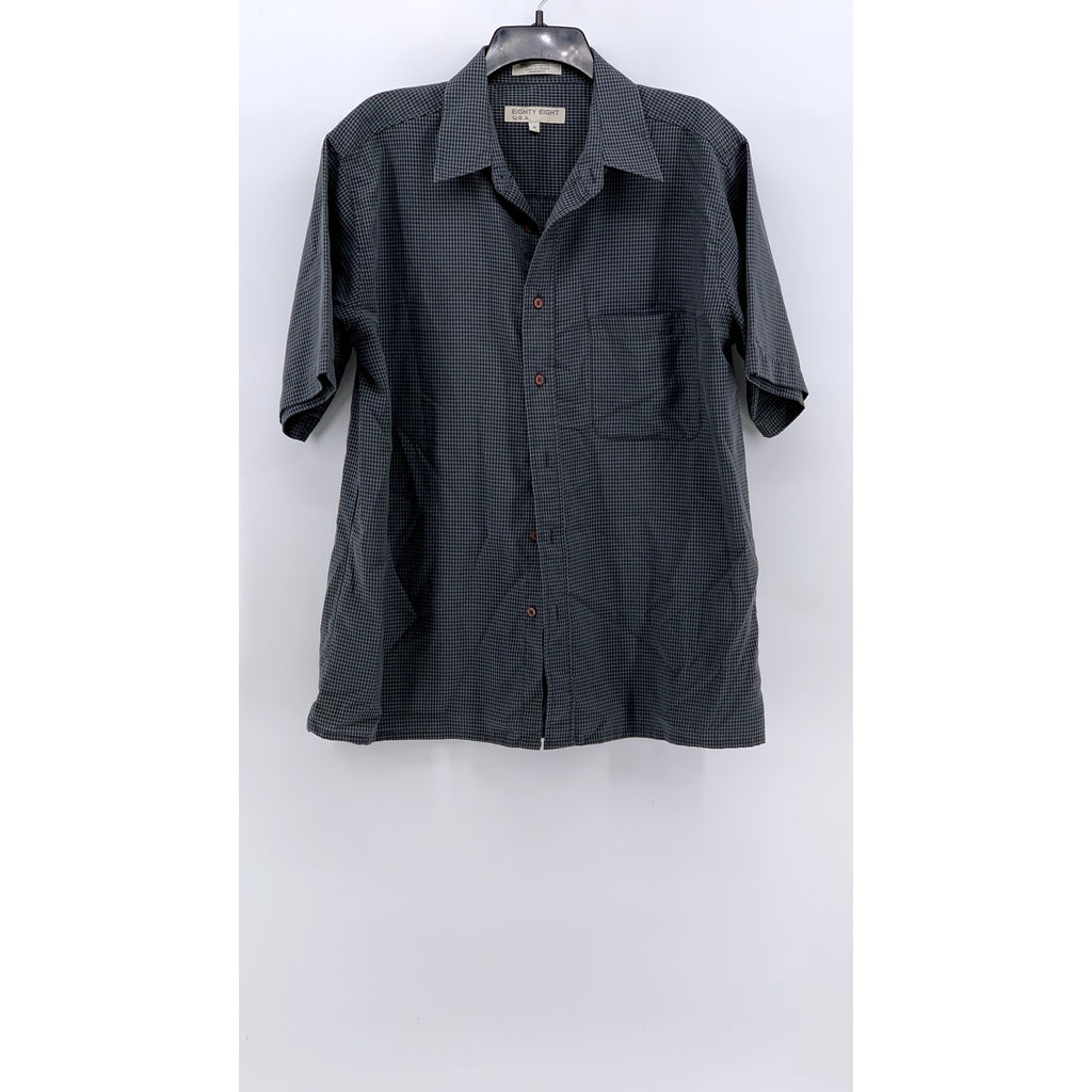 EIGHTY EIGHT USA Men's Gray Micro Grid Button-Up Short Sleeve Shirt SZ M