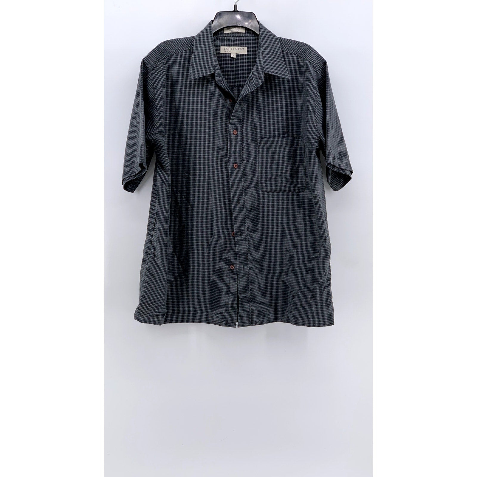 EIGHTY EIGHT USA Men's Gray Micro Grid Button-Up Short Sleeve Shirt SZ M