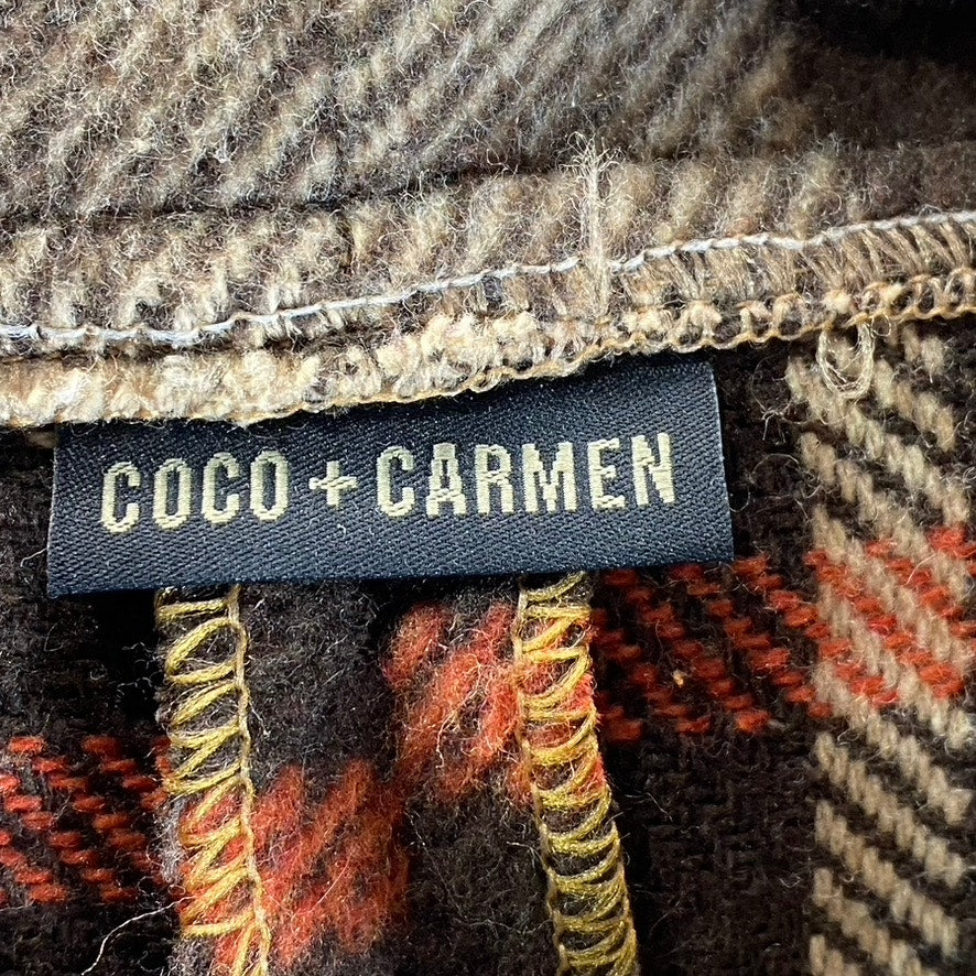 COCO + CARMEN Women's Hooded Brown Plaid Toggle Poncho Ruana OS