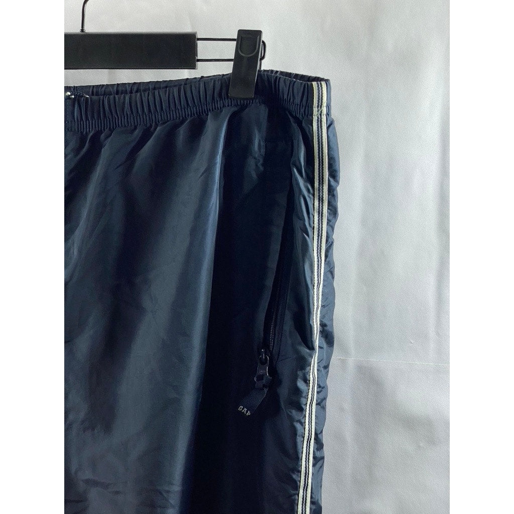 GAP Men's Navy Blue Stripe Drawstring Nylon Relaxed-Fit Track Pants SZ M