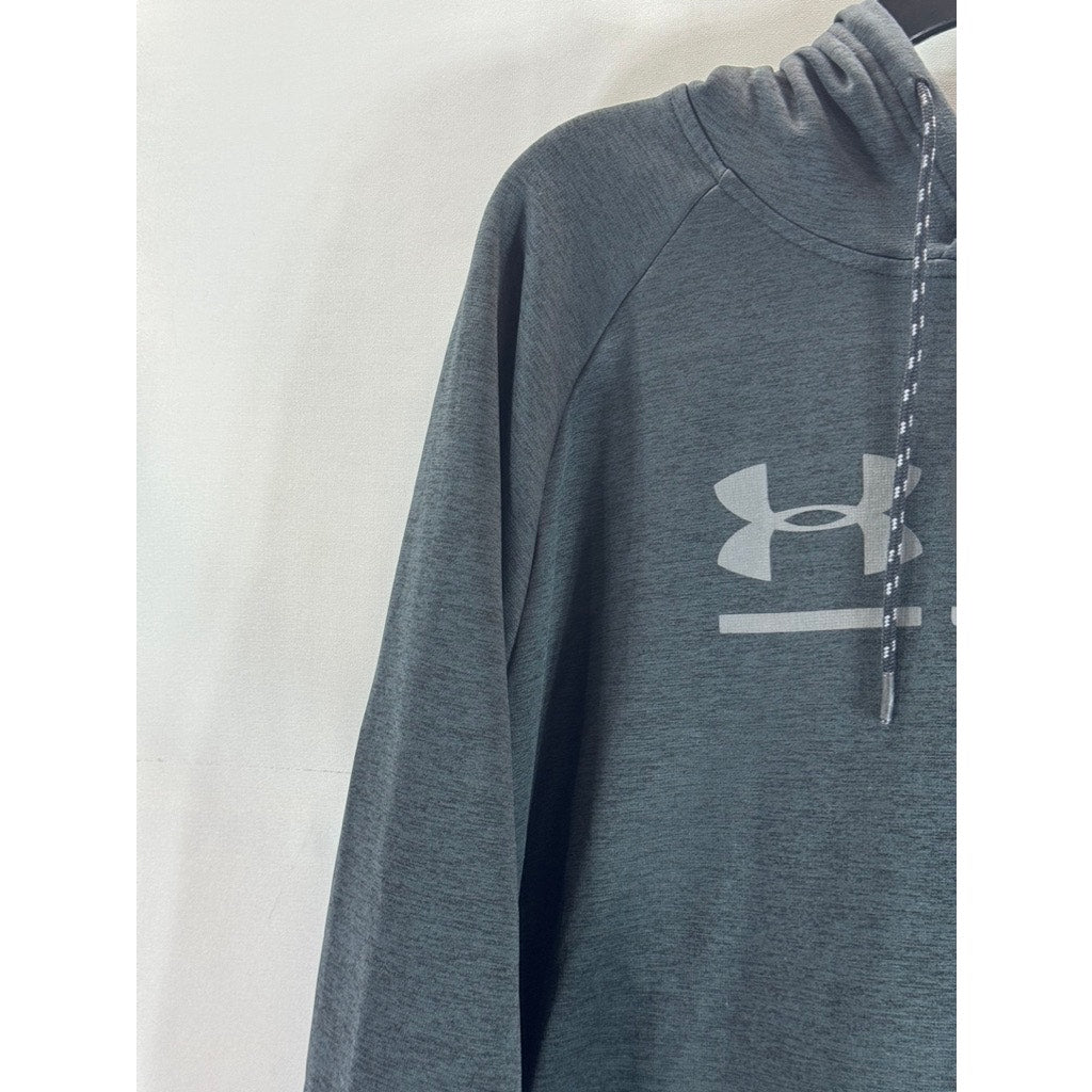 UNDER ARMOUR Men's Gray Coldgear Graphic Loose-Fit Pullover Hoodie SZ L