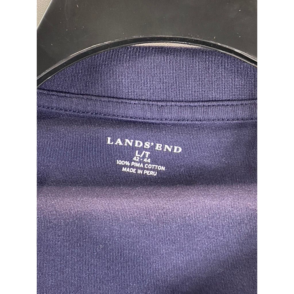 LANDS' END Men's Tall Navy Supima Cotton Short Sleeve Polo Shirt SZ L/T