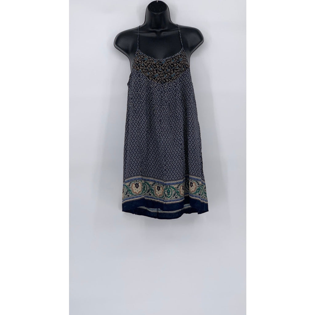 HONOLUA WAHINE Women’s Navy Printed Spaghetti Strap Scoop-Neck Mini Dress SZ S
