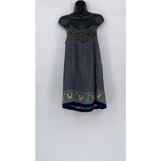 HONOLUA WAHINE Women’s Navy Printed Spaghetti Strap Scoop-Neck Mini Dress SZ S