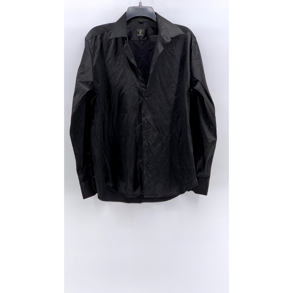 VAN HEUSEN Men's Black Solid Slim-Fit Button-Up Long Sleeve Shirt SZ 15.5