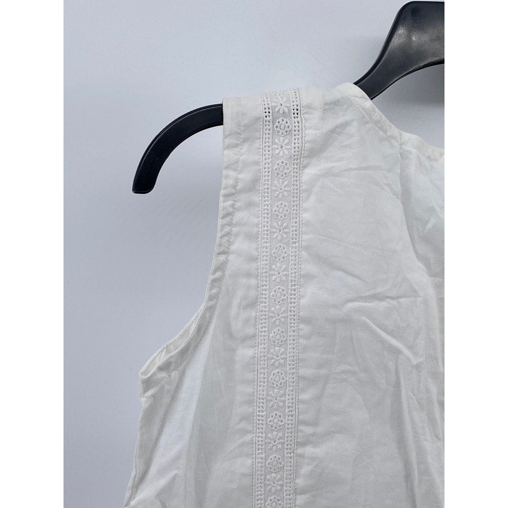 UNBRANDED Women's White Crewneck Sleeveless Eyelet Floral Trim Top SZ S