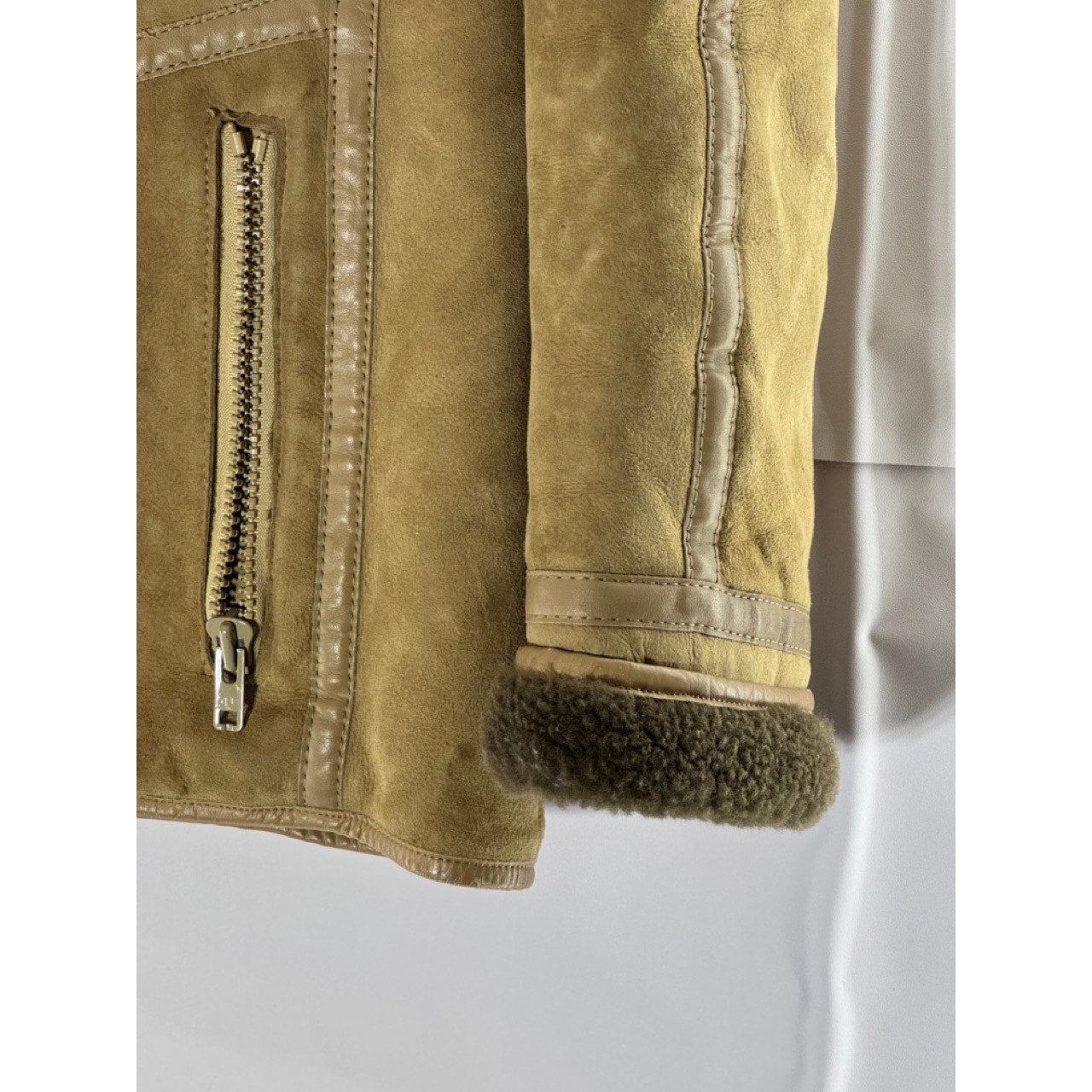 VINTAGE Women's Brown/Tan Shearling Leather Zip-Up Coat SZ M