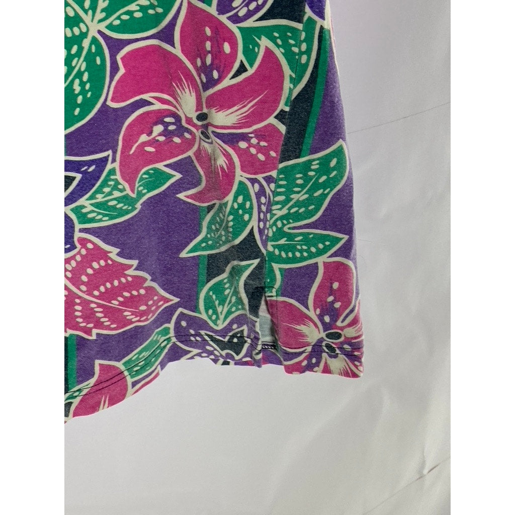 SALTY DOG Men's Vintage Purple/Pink/Green Floral Print Short Sleeve Polo SZ M