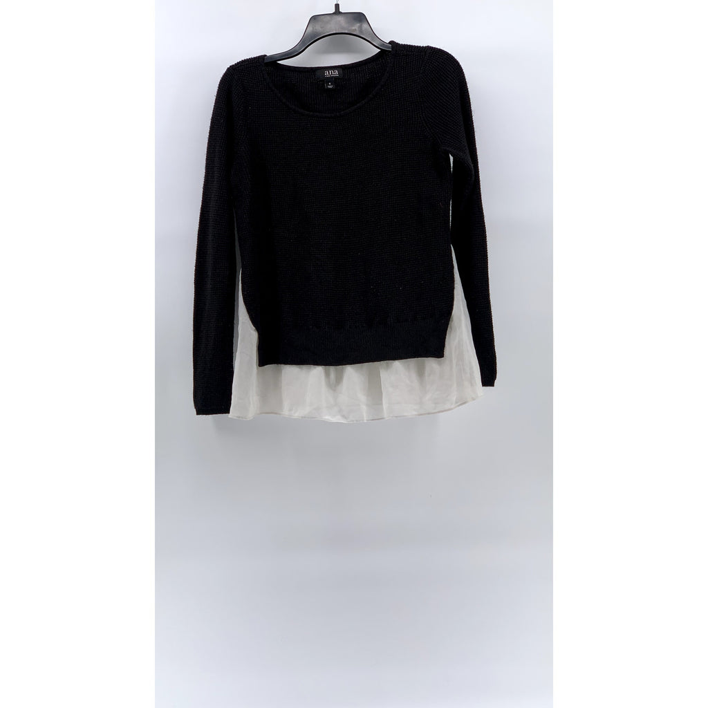 A.N.A A NEW APPROACH Women’s Black-White Knit Layered Long Sleeve Top SZ S