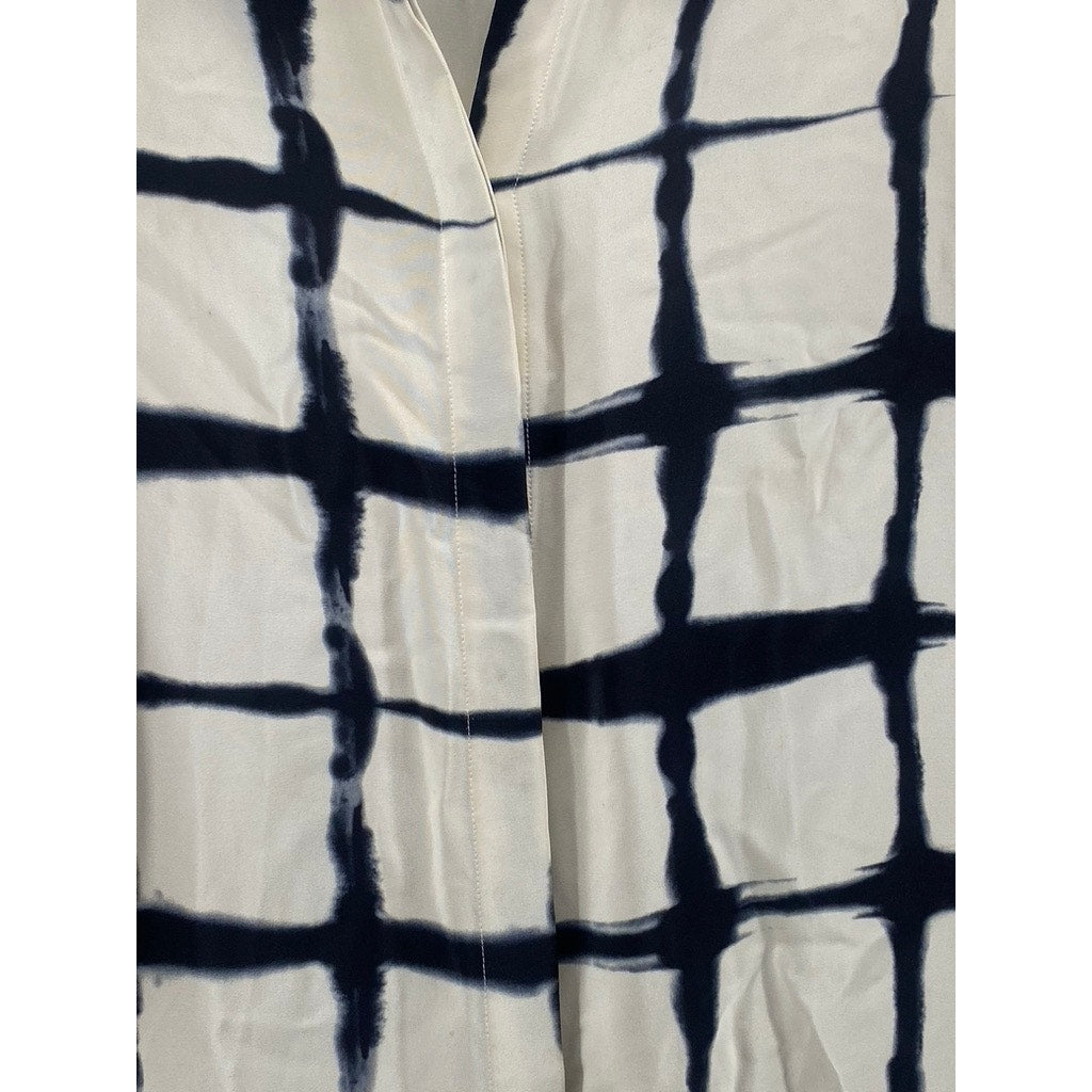 ADAM LIPPIES Women's Beige-Black Silk Printed Button-Up Tunic Top SZ 0