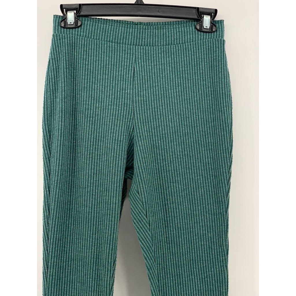 OUT FROM UNDER Women's Dark Green Ribbed Wide Slit Leg Pants SZ S