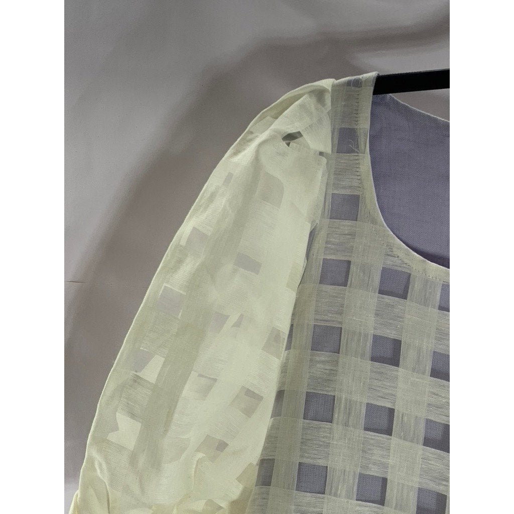 PARIS 99 Women's Purple/White Lace Checkered Puff-Sleeve Mini Dress SZ 6