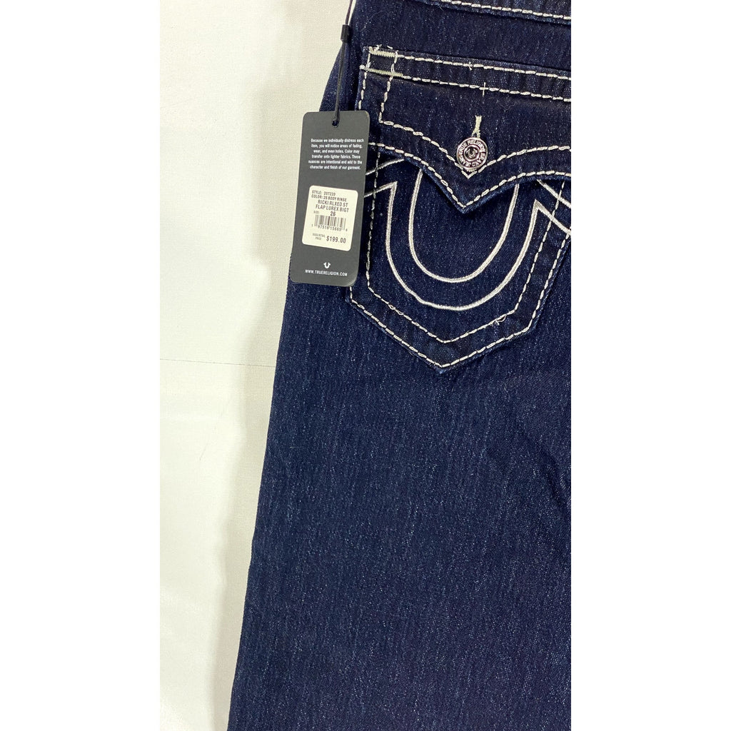 TRUE RELIGION Women's Blue Denim Ricki Relaxed Straight Big T Jean SZ 26