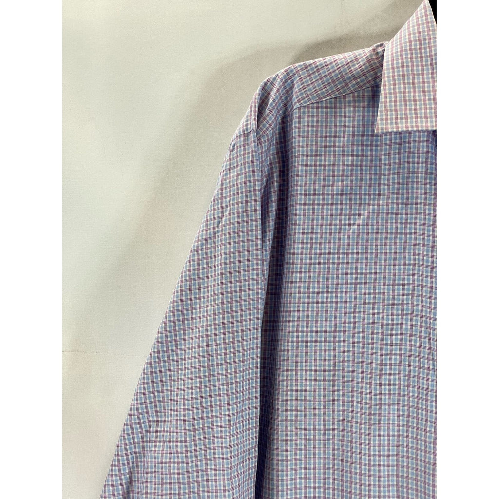 DAVID DONAHUE Men's Pink/Blue Gingham Button-Up Long Sleeve Shirt SZ 16.5 34/35