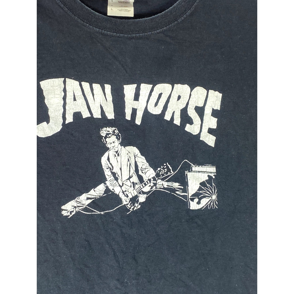 FRUIT OF THE LOOM Men’s Black Custom-Made Jaw Horse Graphic Crewneck T-Shirt SZL