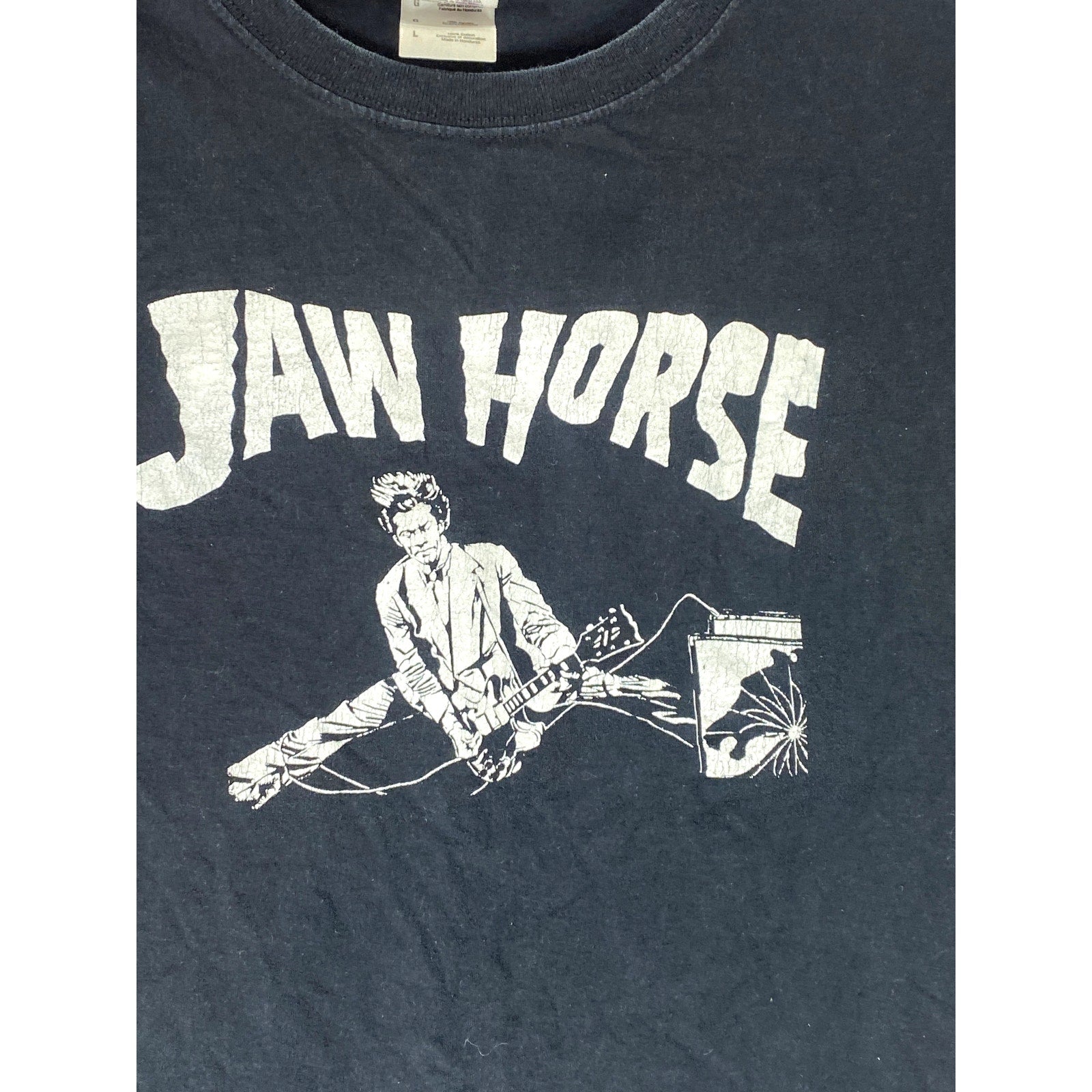 FRUIT OF THE LOOM Men’s Black Custom-Made Jaw Horse Graphic Crewneck T-Shirt SZL