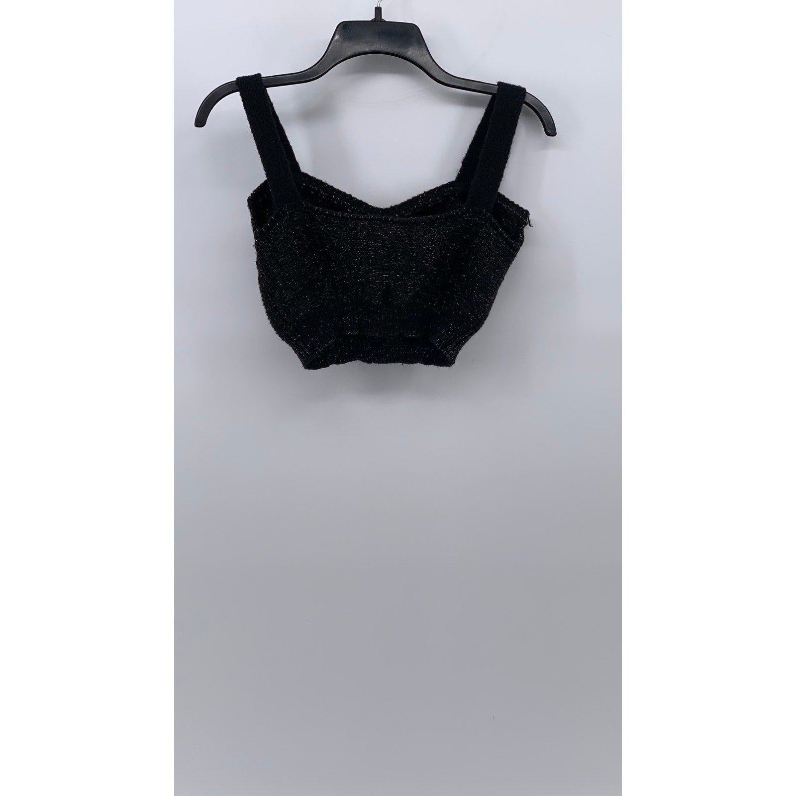 UNBRANDED Women's Black Silver Metallic V-Neck Knit Cropped Tank Top SZ M