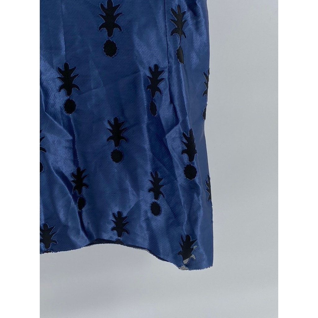 CABRAIS COLLECTION Women's Blue Pineapple Crewneck Short Sleeve Mini Dress SZ 12