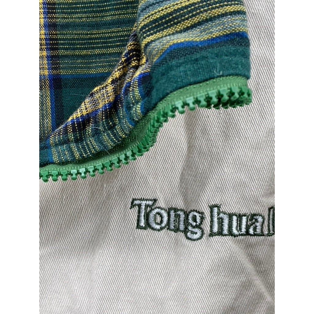 TONG HAUL Men's Vintage Beige-Green Plaid Reversible Zip-Up Jacket SZ S