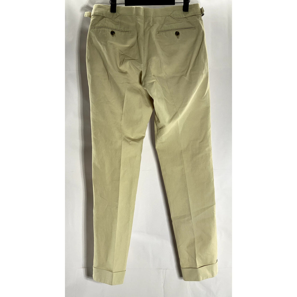 UNBRANDED Men's Tan Slim-Leg Adjustable Waist Cuffed-Hem Pants SZ 32