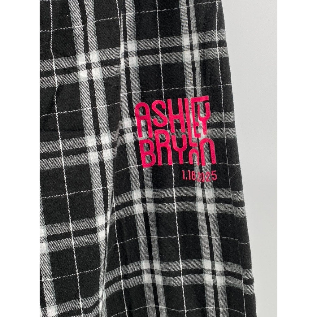 DISTRICT Women's Black-White Plaid Drawstring Relaxed Fit Pajama Pants SZ M