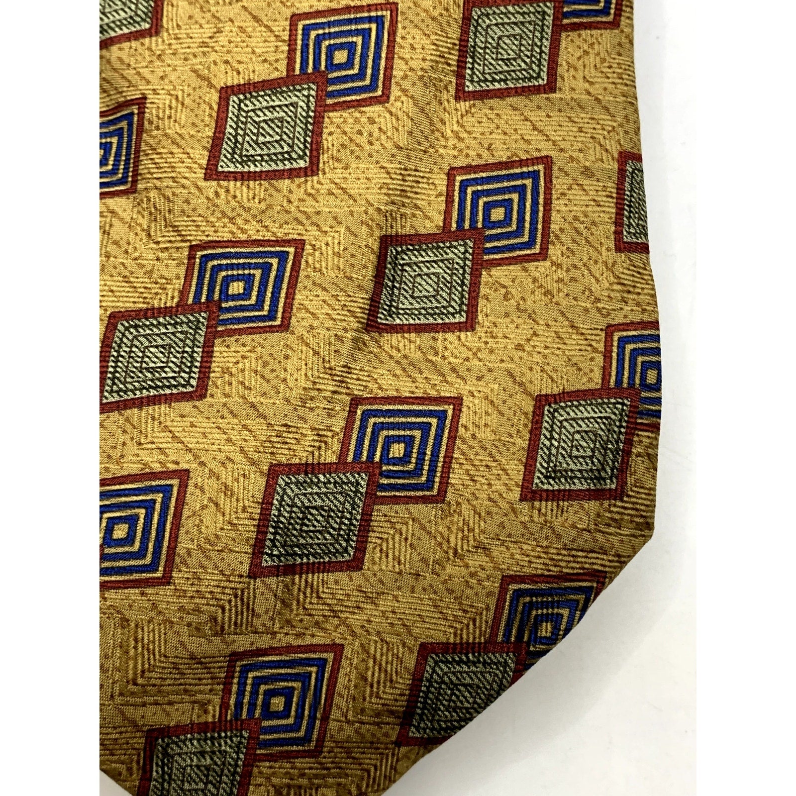 CALVIN KLEIN Men's Vintage 90's Geometric Yellow Silk USA Regular Tie OS