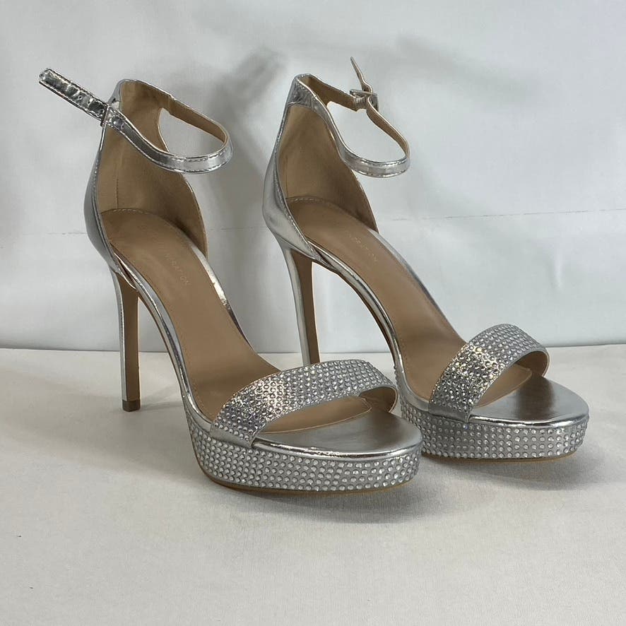 BCBGENERATION Women's Silver Rhinestone Nallah-2 Platform Sandals SZ 8.5