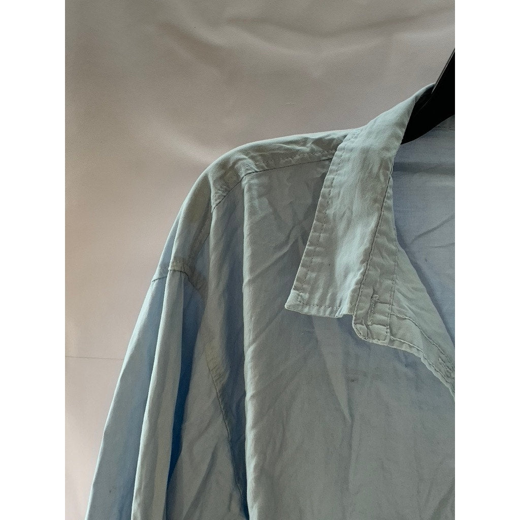 COTTON ON Women's Light Blue Cotton Button-Up Long Sleeve Crop Top SZ L