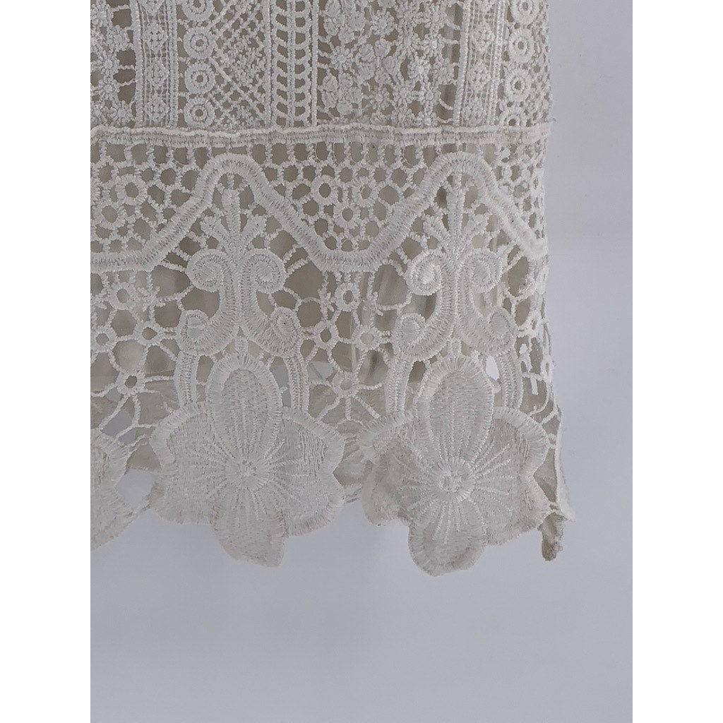MIKAROSE Women's Cream Embroidered Lace Midi Dress SZ XS