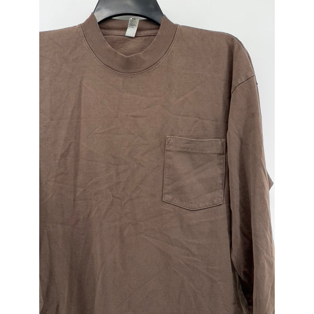 LOS ANGELES APPAREL Men's Brown Garment Dyed Long Sleeve T-Shirt SZ M