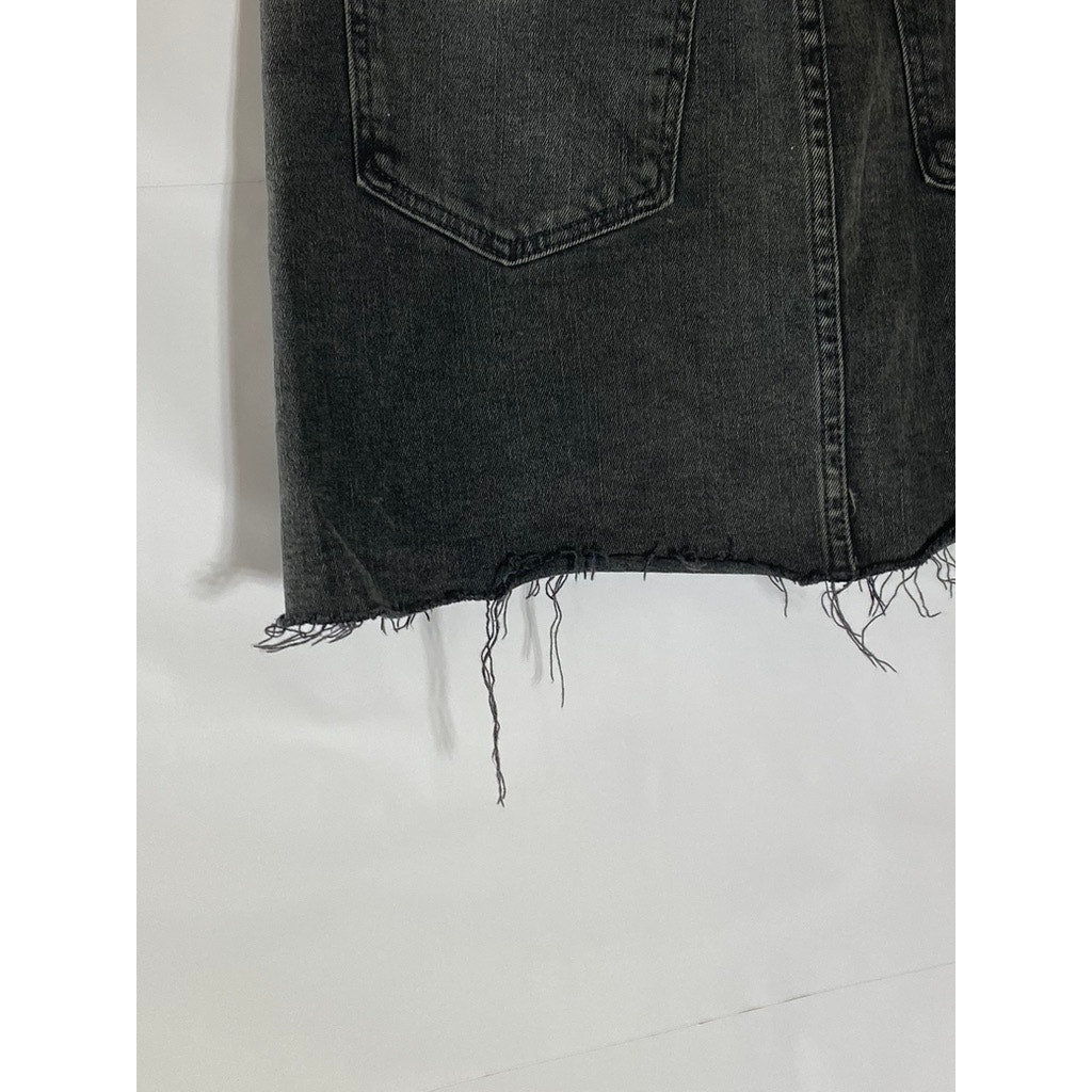 MADEWELL Women's Black Solid Raw-Hem Denim Stretch Straight Mini Skirt SZ 27