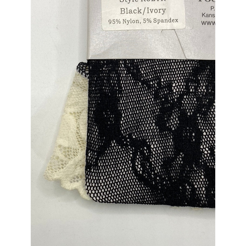 FOOT TRAFFIC Women's Ivory-Black Lace Colorblock Knee High Trouser Socks SZ OS