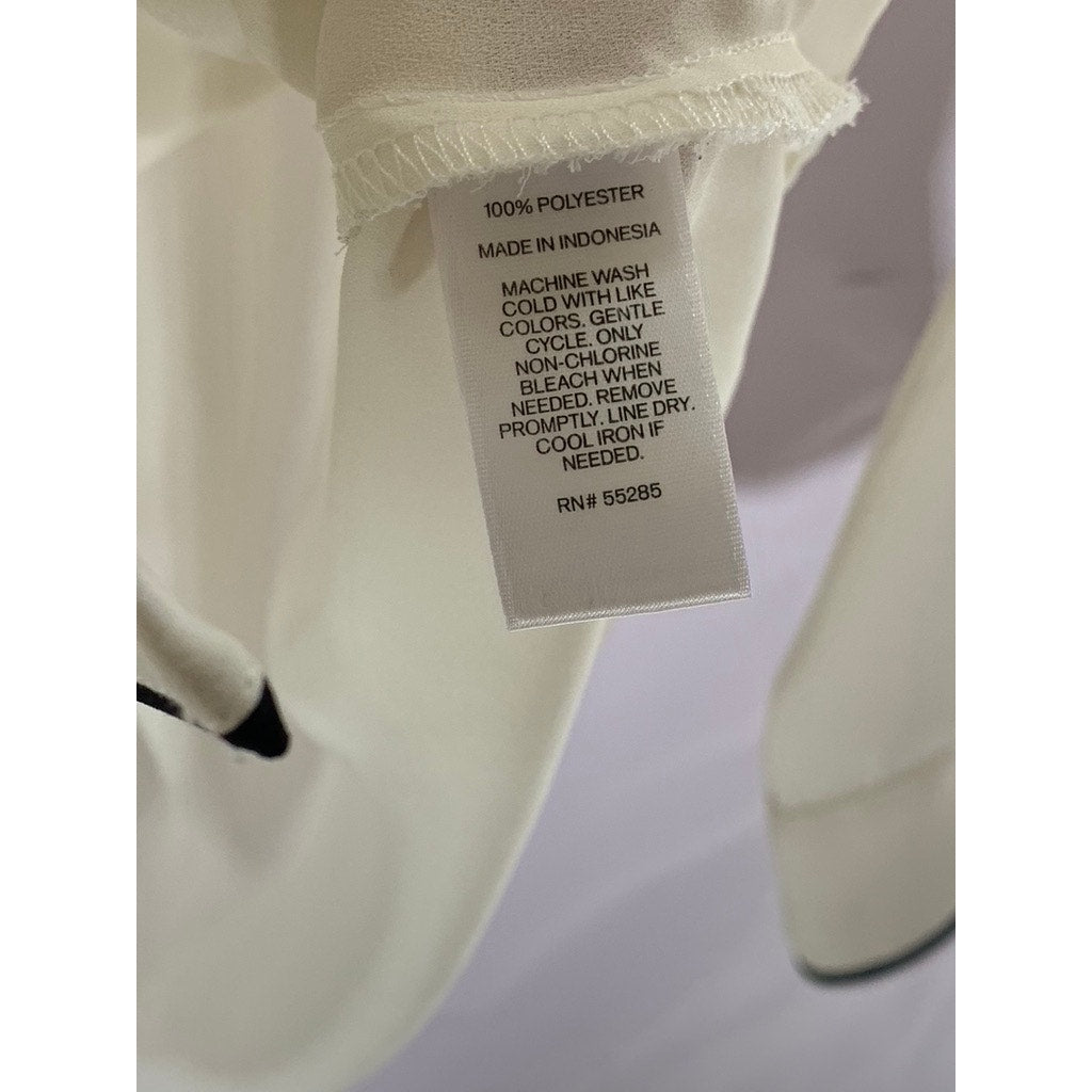 EXPRESS Women's Cream/Black Trim Button-Up Long Sleeve Top SZ M