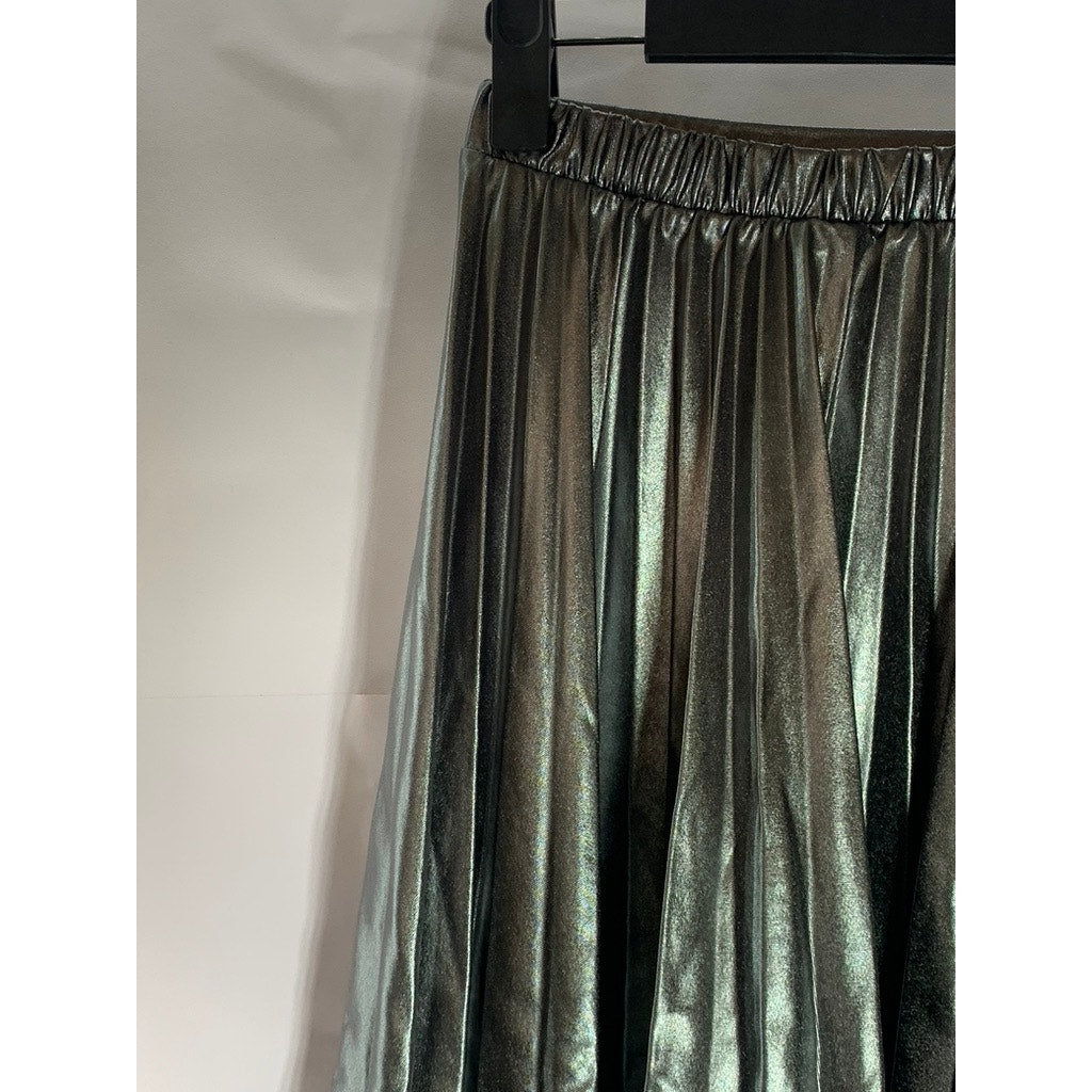 ZARA Women's Gray Metallic Faux Leather Pull-On Swing Skirt SZ 13-14(S)