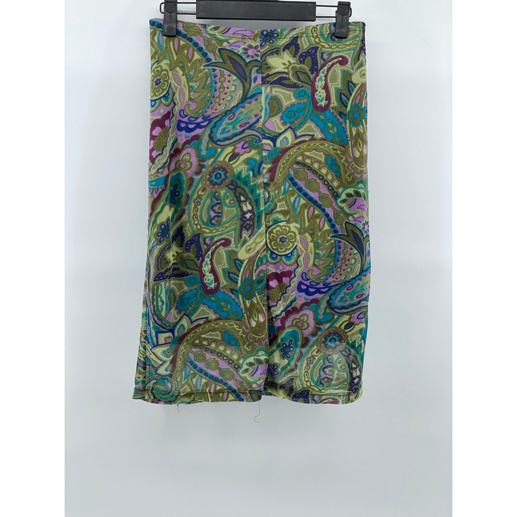CLUE Women's Green Paisley Print Vintage Y2K Straight Knee-Length Skirt SZ M