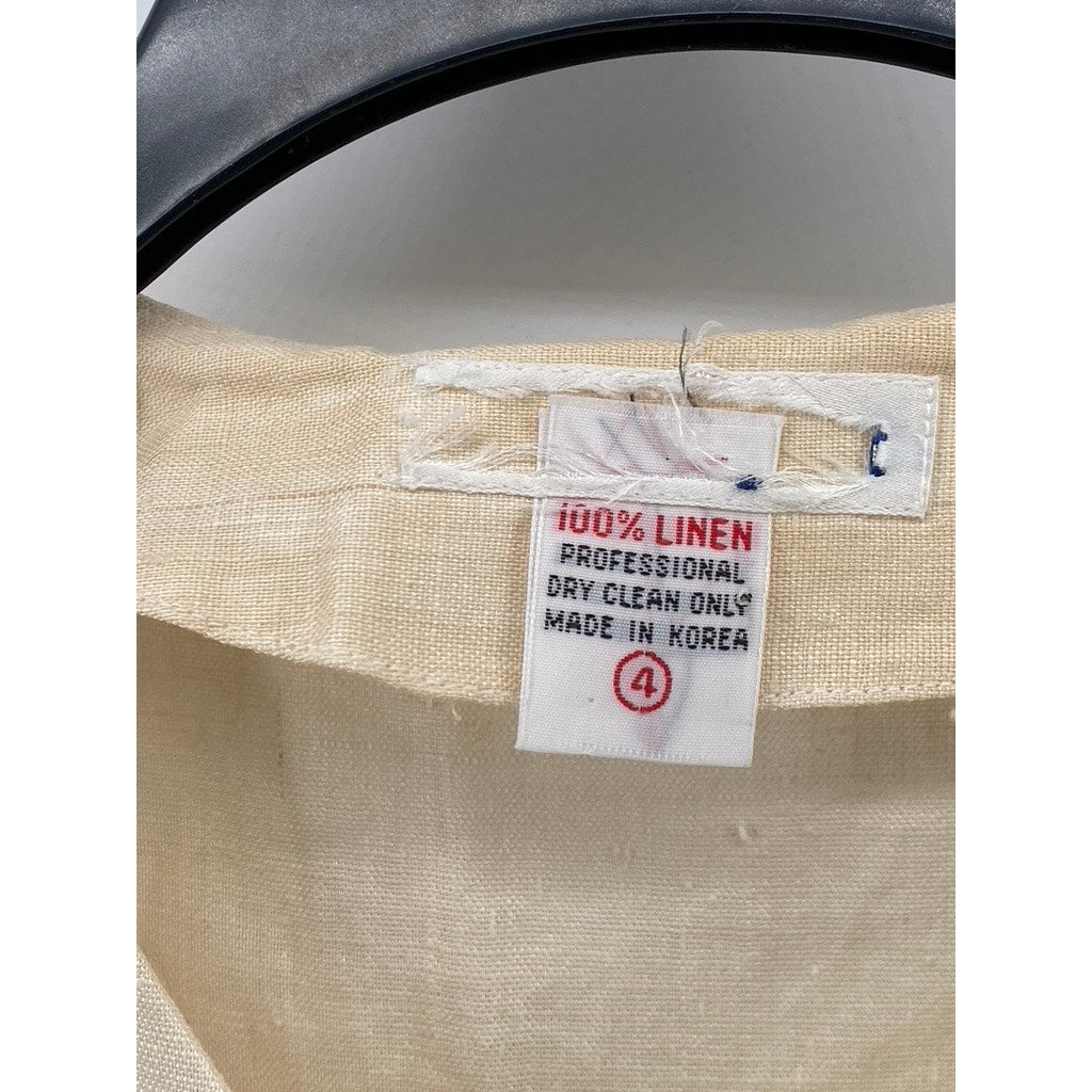 UNBRANDED Women's Beige Linen Short Sleeve Button-Up Top SZ 4