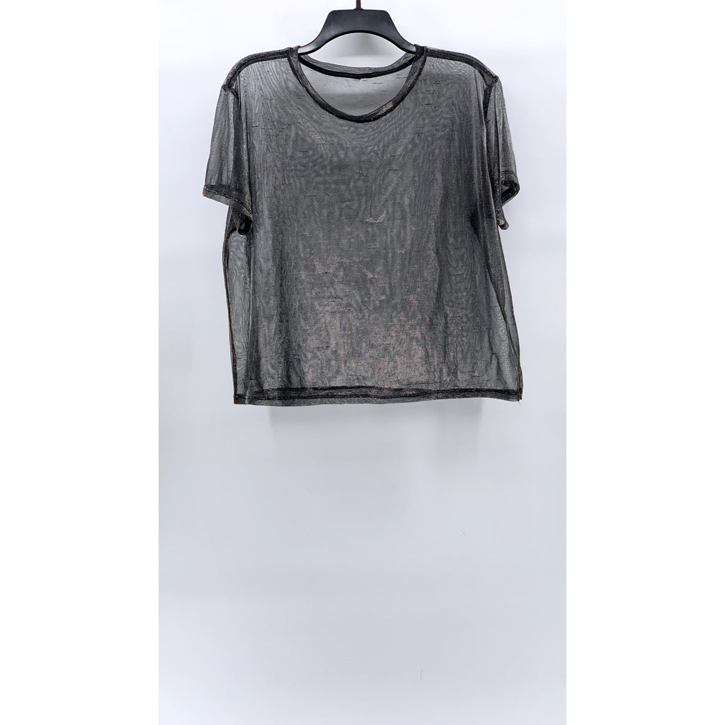 UNBRANDED Women's Black Crewneck Sheer Short Sleeve T-Shirt SZ M