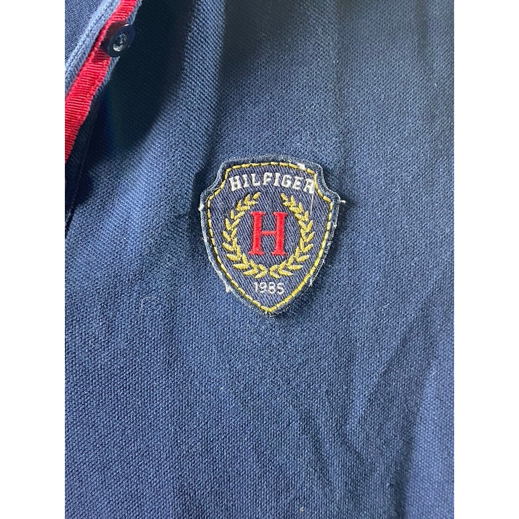 TOMMY HILFIGER Women's Navy Banner Stripe Short Sleeve Polo Mini Dress SZ M