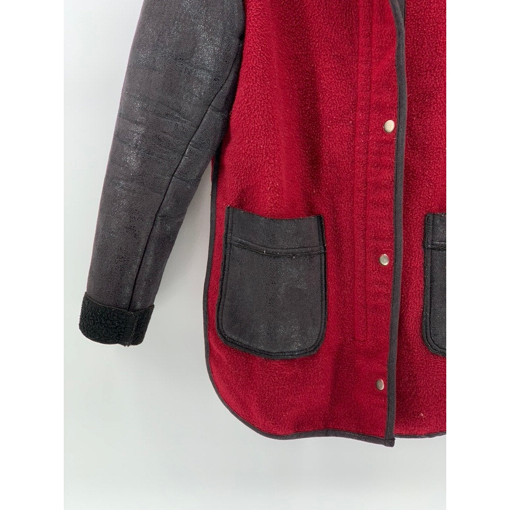 ASOS Women's Red-Black Fleece Button-Down Jacket SZ 6