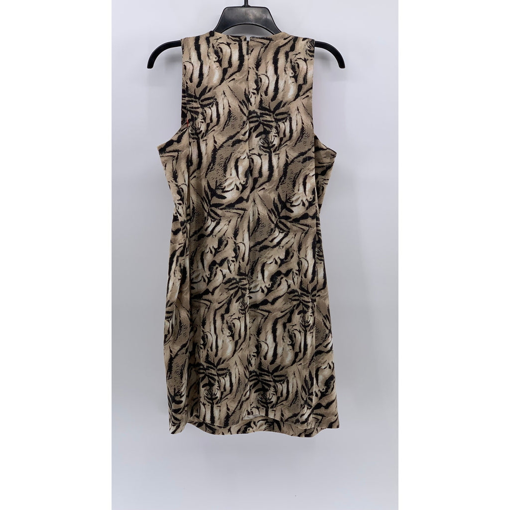 MNG COLLECTION Women’s Brown Printed Scoop-Neck Sleeveless Sheath Dress SZ M