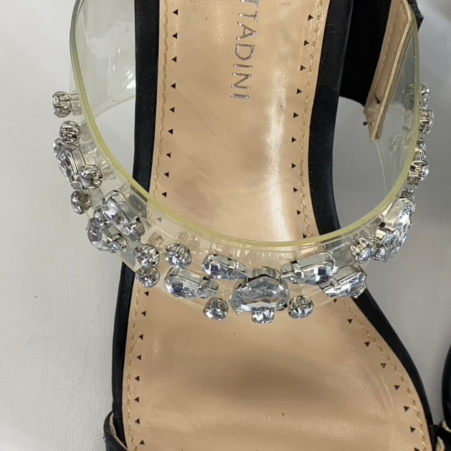 ADRIENNE VITTADINI Women's Black Rhinestone Gothic Block-Heel Sandals SZ 8.5