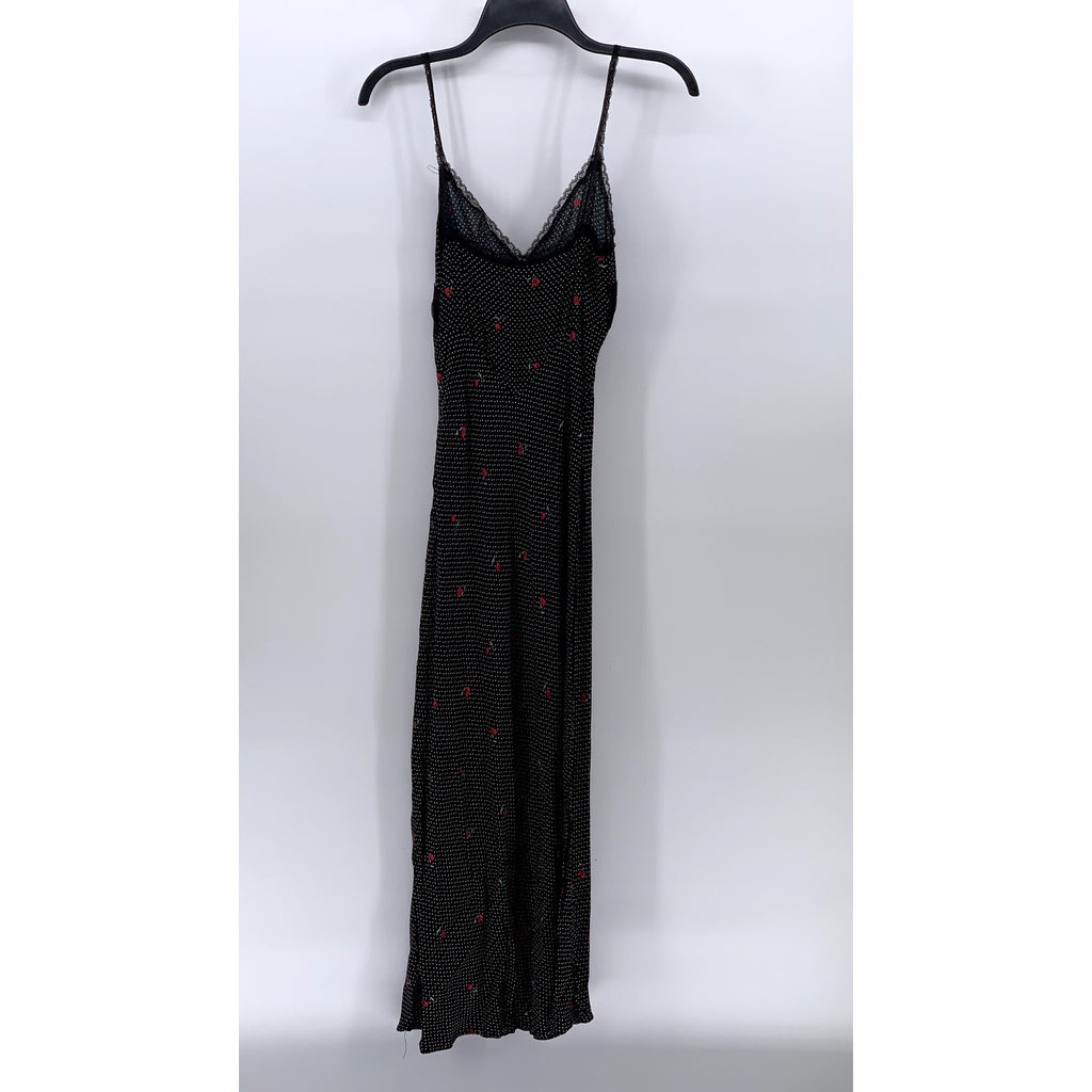 URBAN OUTFITTERS Women's Black-White Rose Print V-Neck Maxi Dress SZ 0