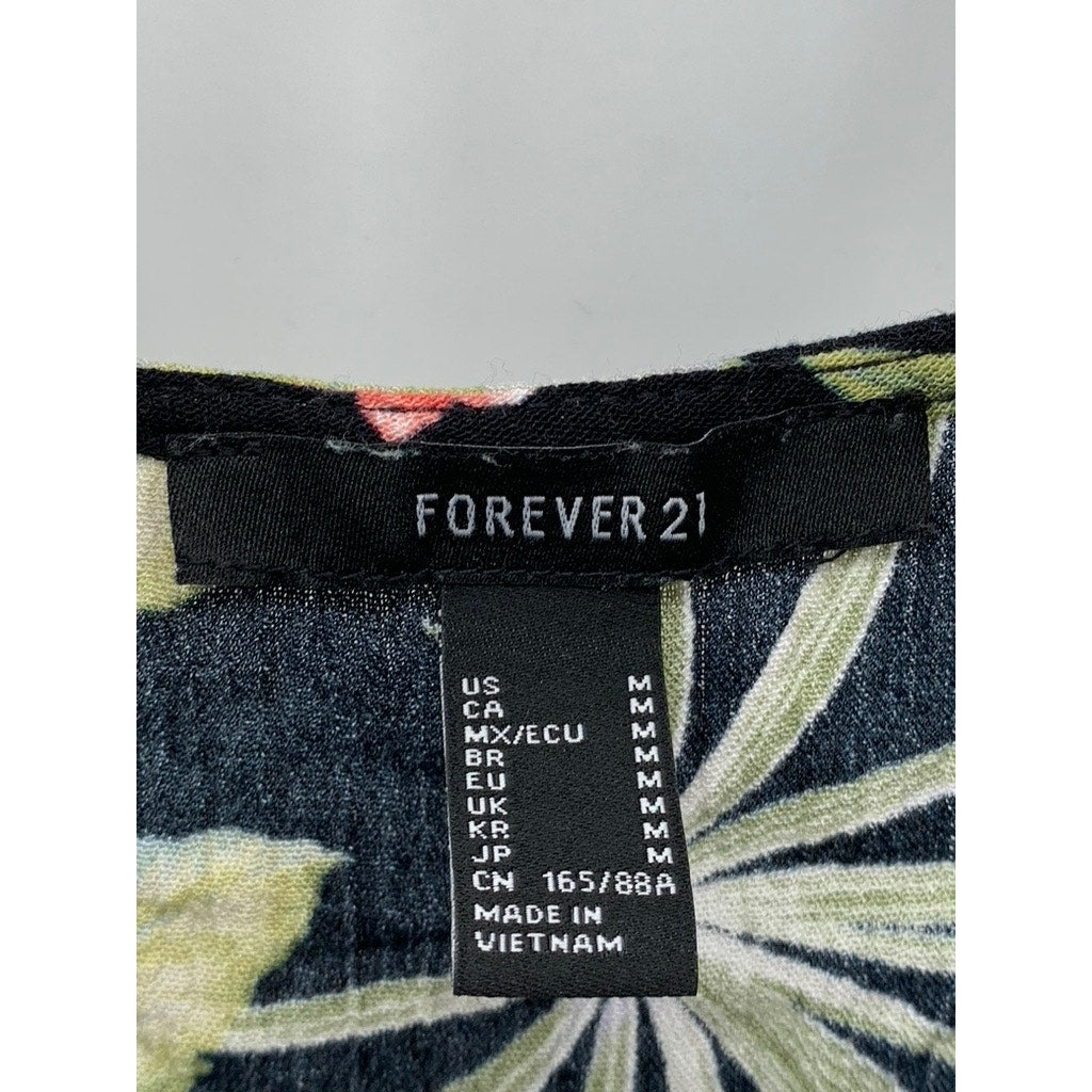FOREVER 21 Women's Black-Floral Button A-Line Mini Dress SZ M
