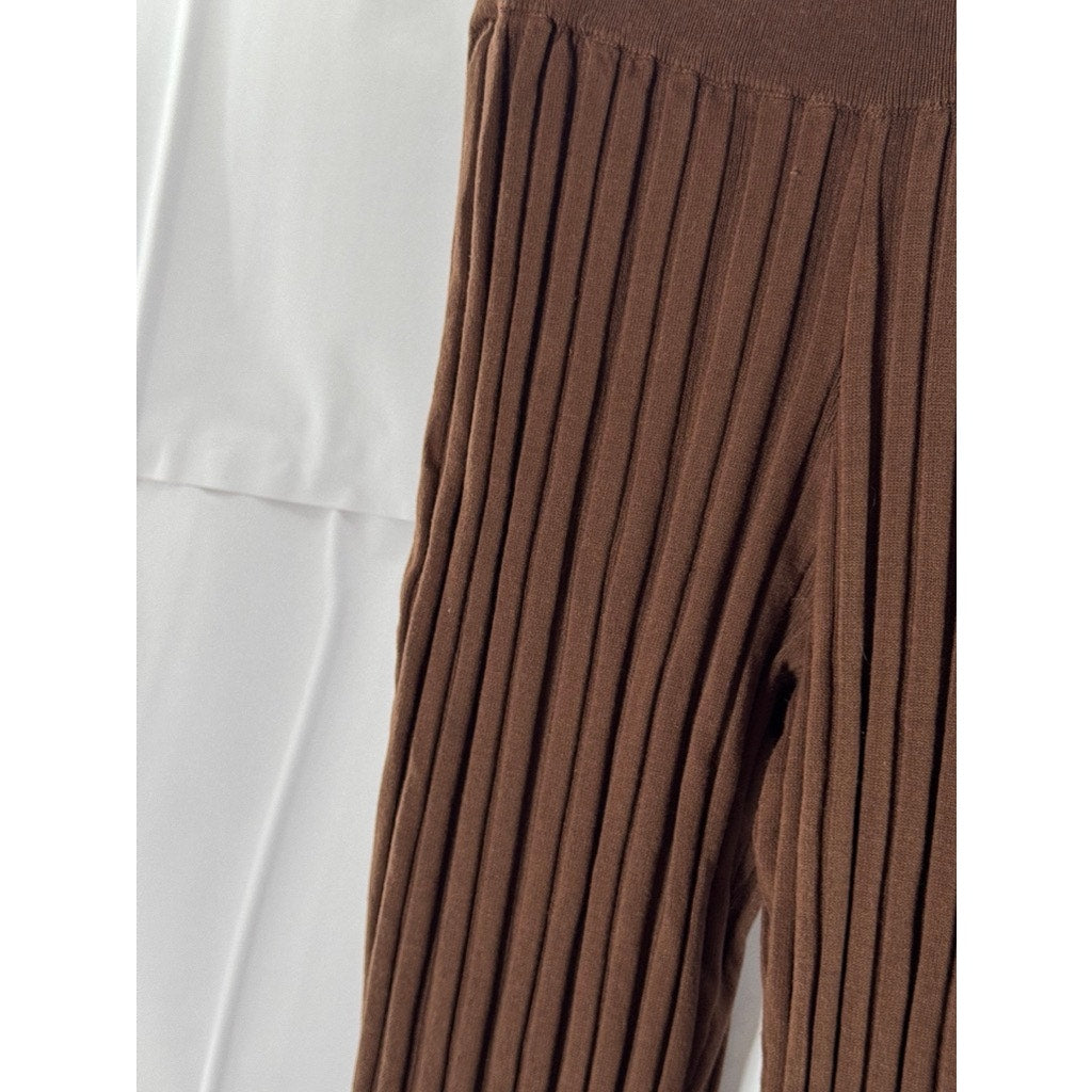 URBAN OUTFITTERS LIONESS Women's Brown Donna Rib Knit Flare-Leg Pull-On Pant SZM