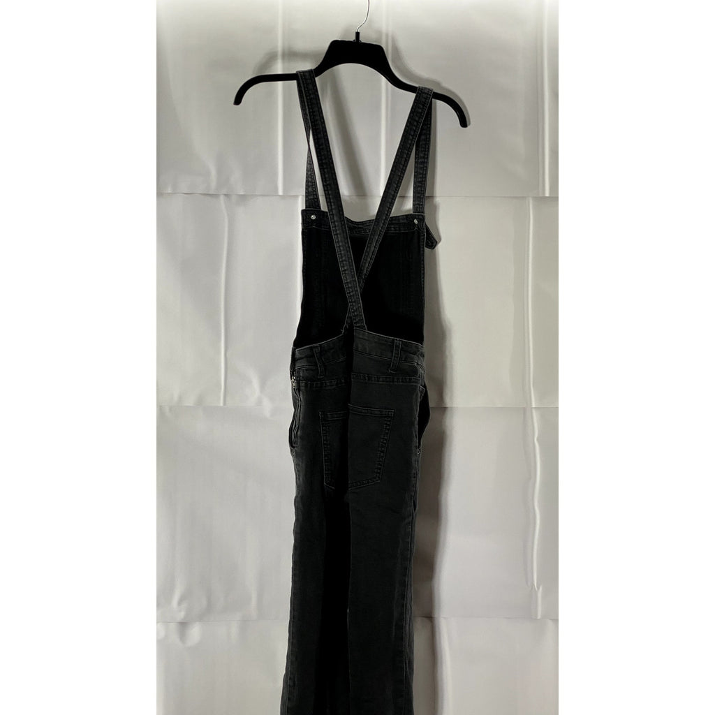 FREE PEOPLE Women's Black Washed Denim Square-Neck Skinny Overall SZ 28